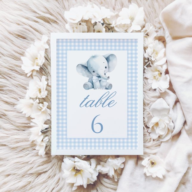 Blue Little Elephant Bow Baby Shower Bordsnummer (Skapare uppladdad)
