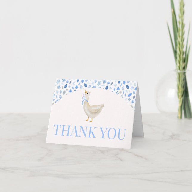 Blue Little Fånig Goose Baby Shower Tack Kort (Framsida)