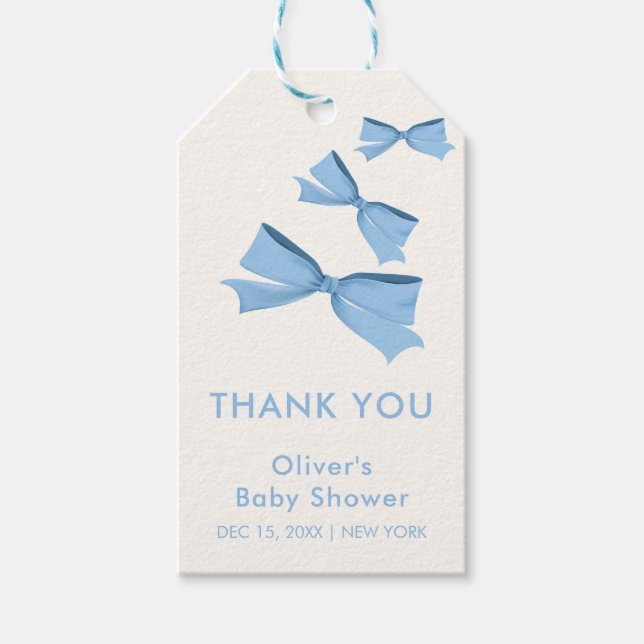 Blue Little Flies Bow Boy Shower Presentetikett (Framsidan)