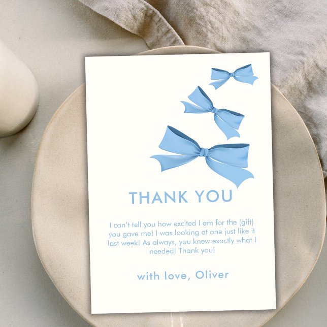 Blue Little Flies Bow Boy Shower Tack Kort (Blue Little Flying Bow Boy Baby Shower Thank You Card)
