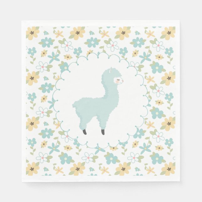 Blue Little Llama Napkins Pappersservett (Framsidan)