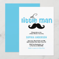 Blue Little Man Mustache Baby Shower-inbjudan
