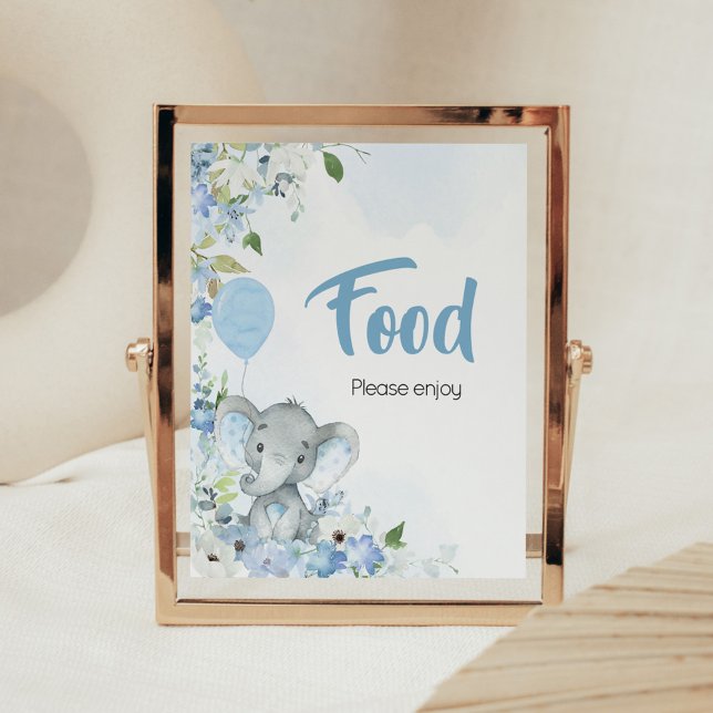 Blue Little Peanut Elephant Baby Shower Food Poster (Blue Elephant Little Peanut Baby Shower Food Sign)