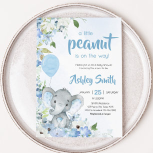 Blue Little Peanut Elephant Baby Shower Inbjudningar