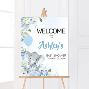 Blue Little Peanut Elephant Baby Shower Välkommen Poster