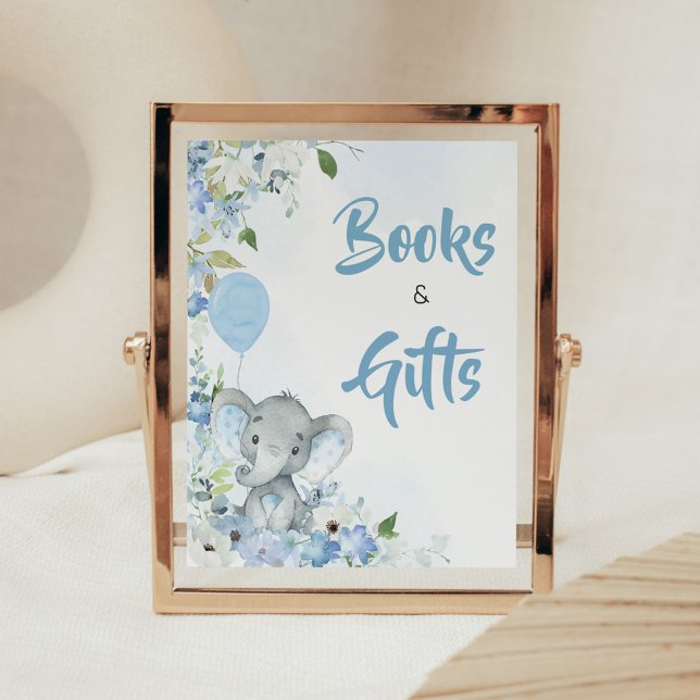 Blue Little Peanut Elephant Bokar och Gifts Poster (Blue Elephant Little Peanut Baby Shower Books and Gifts Sign)