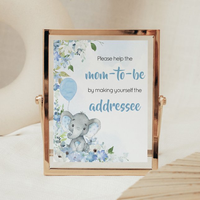 Blue Little Peanut Elephant Kuvert Station Poster (Blue Elephant Little Peanut Baby Shower Envelope Station Sign)