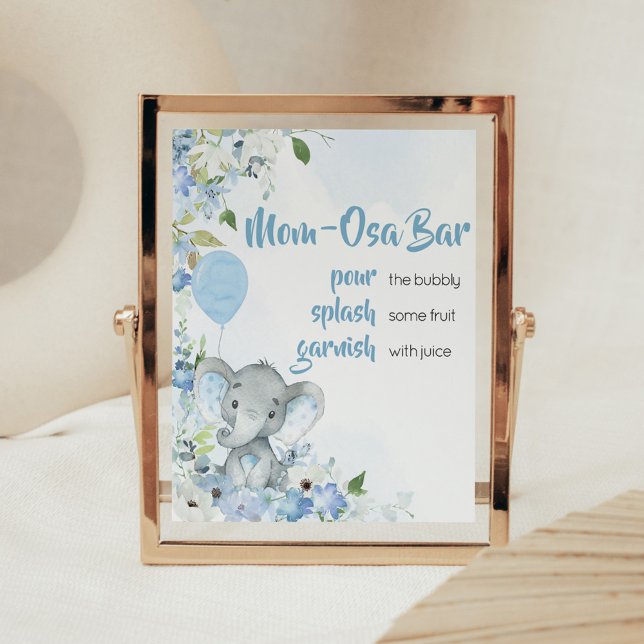 Blue Little Peanut Elephant Mamma Osa Pub Poster (Blue Elephant Little Peanut Baby Shower Mom Osa Bar Sign)