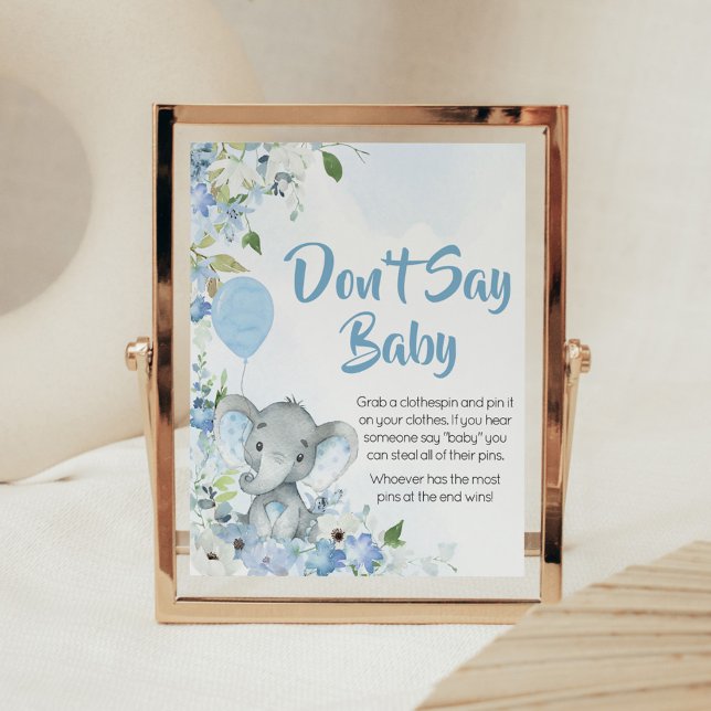 Blue Little Peanut Elephant Säg inte Baby Poster (Blue Elephant Little Peanut Baby Shower Don't Say Baby Sign)