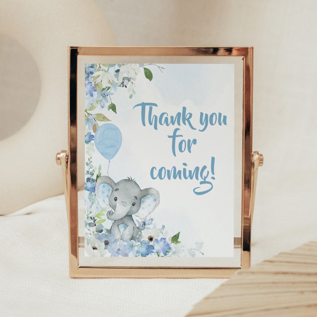 Blue Little Peanut Elephant Tack för att du kom Poster (Blue Elephant Little Peanut Baby Shower Thank you for Coming Sign)
