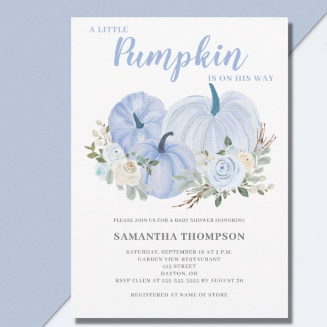 Blue Little Pumpkin Baby Shower-inbjudan Inbjudningar (Skapare uppladdad)