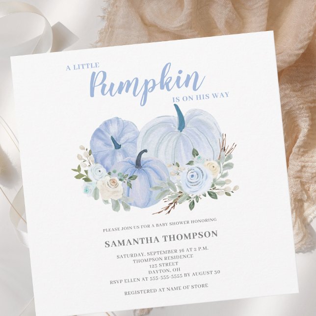 Blue Little Pumpkin Baby Shower Inbjudningar (Skapare uppladdad)