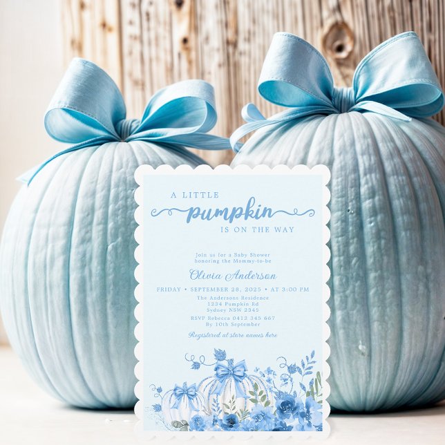 Blue Little Pumpkin Bow Baby Shower Inbjudningar (Skapare uppladdad)