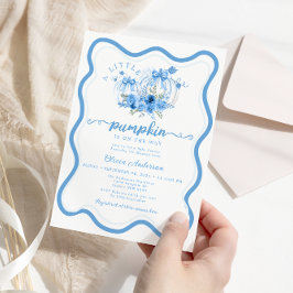 Blue Little Pumpkin Bow Wave Ram Baby Shower Inbjudningar