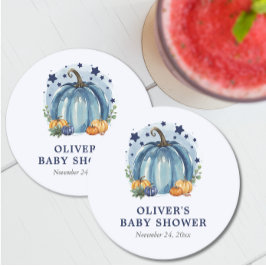 Blue Little Pumpkin Fall Anpassningsbar Boy Shower Underlägg Papper Rund