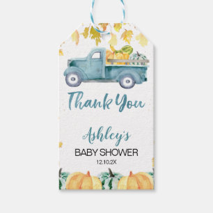 Blue Little Pumpkin Lastbil Baby Shower Presentetikett