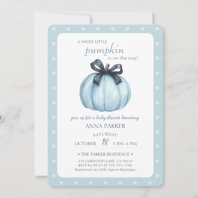 Blue Little Pumpkin Polka dots Baby Shower Inbjudningar (Framsida)