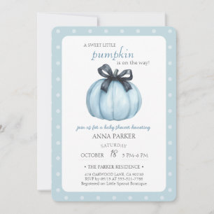 Blue Little Pumpkin Polka dots Baby Shower Inbjudningar