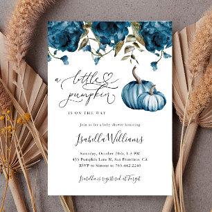 Blue Little Pumpkin Rustic Boy Shower Inbjudningar