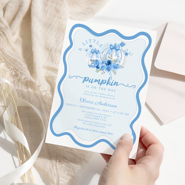 Blue Little Pumpkin Wave Ram Bow Baby Shower Inbjudningar (Skapare uppladdad)