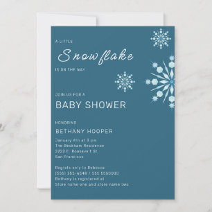 Blue Little Snowflake on Way Boy Baby Shower Inbjudningar
