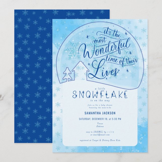 Blue Little Snowflake Wonderful Winter Baby Shower Inbjudningar (Fram/baksida)