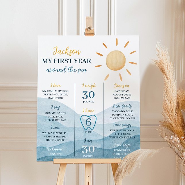 Blue Little Sunshine 1st Birthday Milestone Poster (Skapare uppladdad)