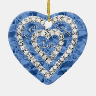 Blue Live Laugh Kärlek Diamond Heart Ornament