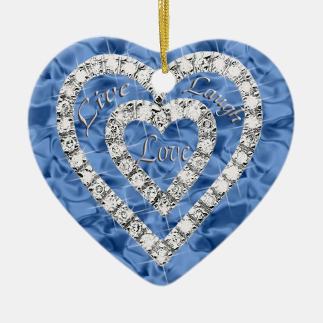 Blue Live Laugh Kärlek Diamond Heart Ornament (Framsidan)
