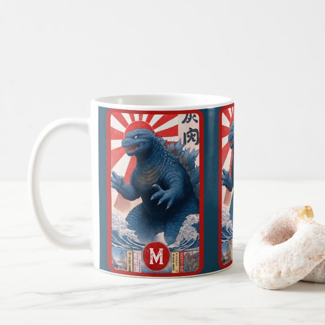 Blue Lizard Monster Monogram Bold Retro Fun Cool Kaffemugg (Med munk)