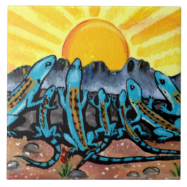 Blue Lizards & Sunrise Southwest Tile Trivet 6" Kakelplatta