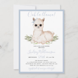 Blue Llama Baby Shower Inbjudningar