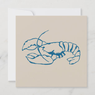 Blue Lobster Line Teckning på Sandy Beach Tan Färg Kort