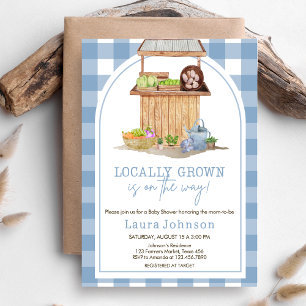 Blue Locally Grown Farmers Market Baby Shower Inbjudningar