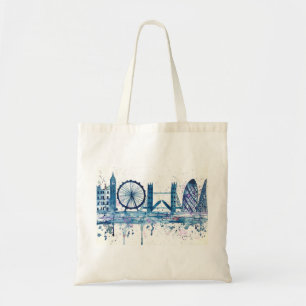 Blue London Skyline vattencolor England modern Tygkasse