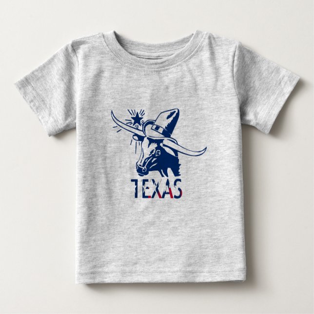 Blue Longhorn Steer med Cowboy Hat och Brev Tee (Framsida)