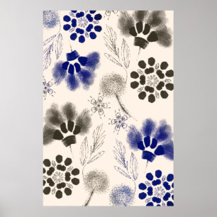 Blue Lotus Blommigt Teckning Poster
