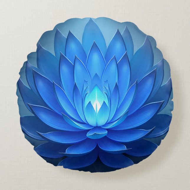 Blue Lotus Flower Andlig Art Rund Kudde (Framsidan)