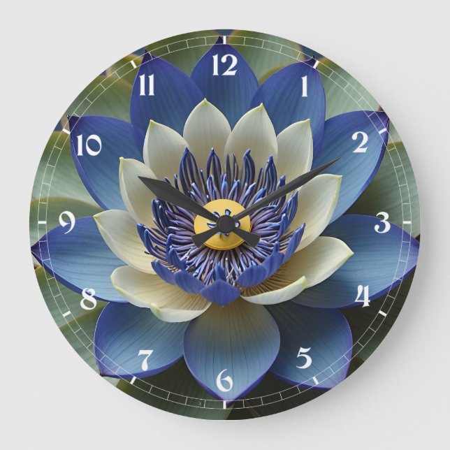 Blue Lotus Flower Andlig Art Stor Klocka (Framsida)