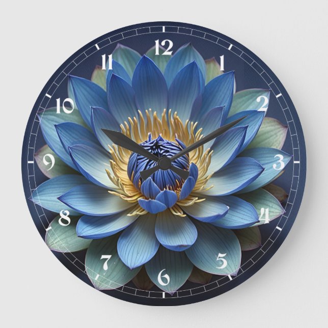 Blue Lotus Flower Andlig Art Stor Klocka (Framsida)