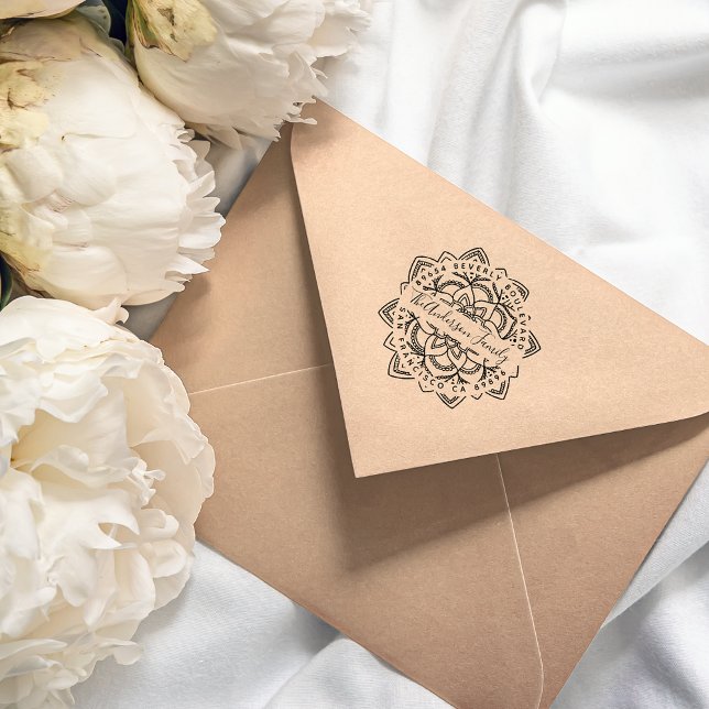 Blue Lotus Mandala Family Namn Returadress Självfärgande Stämpel (Skapare uppladdad)