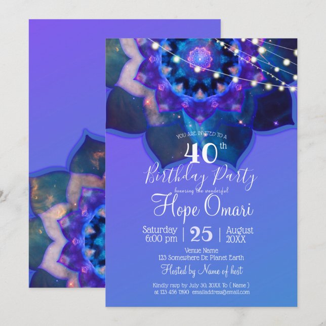 Blue Lotus Mandala Inbjudningar (Fram/baksida)