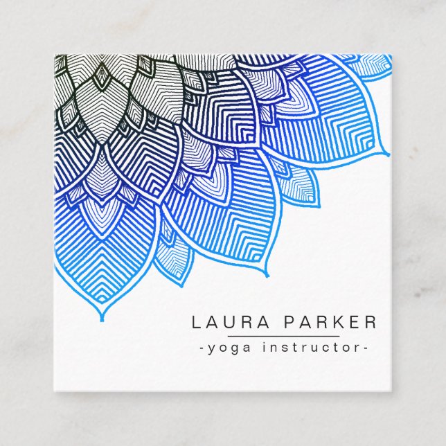 Blue Lotus Mandala Yoga Instructor Holistic Fyrkantigt Visitkort (Framsida)
