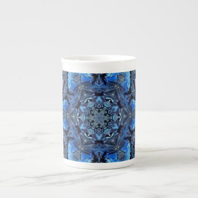 Blue Lotus Spegel Mandala Art - Bone China Mugg Benporslin Mugg (Framsidan)