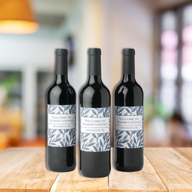 Blue Löv Airbnb Beach Vacation Rental Vinflaska Etikett (Vacation Rental Wine Label)