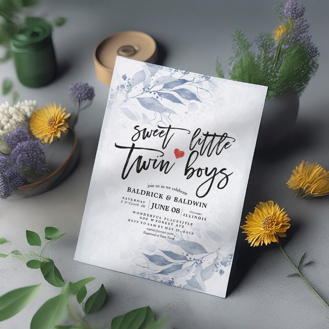 Blue Löv Baby Shower Sweet Little Twin Boys Inbjudningar (Skapare uppladdad)