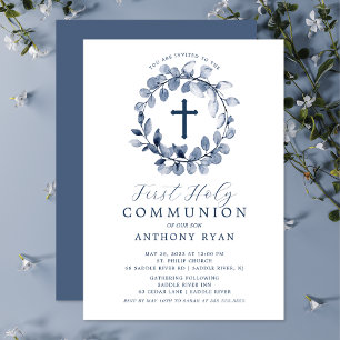 Blue Löv Boys First Communion-inbjudan Inbjudningar