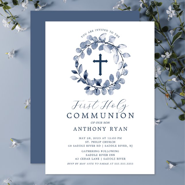 Blue Löv Boys First Communion-inbjudan Inbjudningar (Skapare uppladdad)
