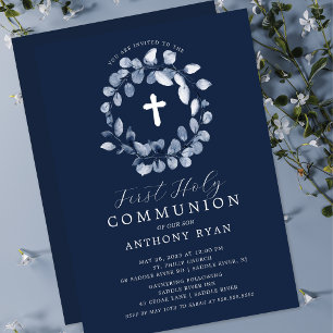 Blue Löv Boys First Communion-inbjudan Inbjudningar