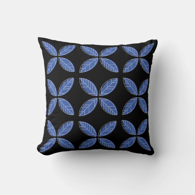 Blue Löv Mönster - Polyester Dekorativ kudde (Framsida)